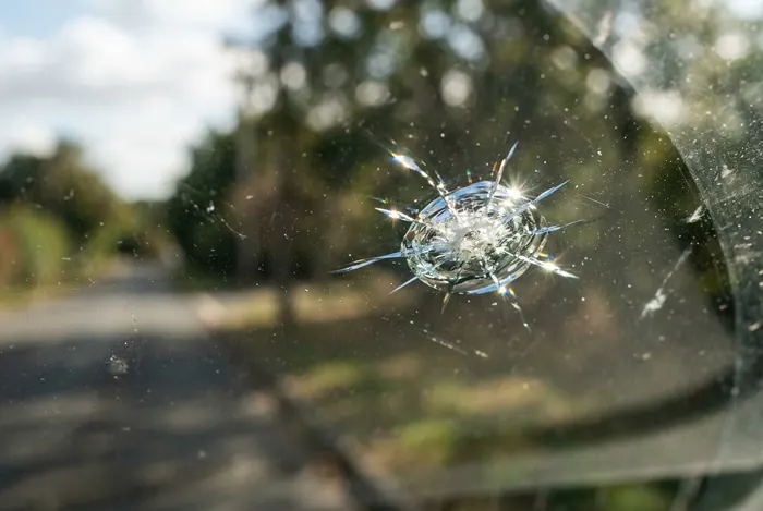 A resin injector tool repairing a stone chip in a windscreen